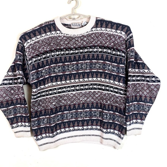 Cotton Traders Sweater Pullover Knit 3D Ramie Cotton‎ 90s Y2K Geometric Size Med - Picture 1 of 16